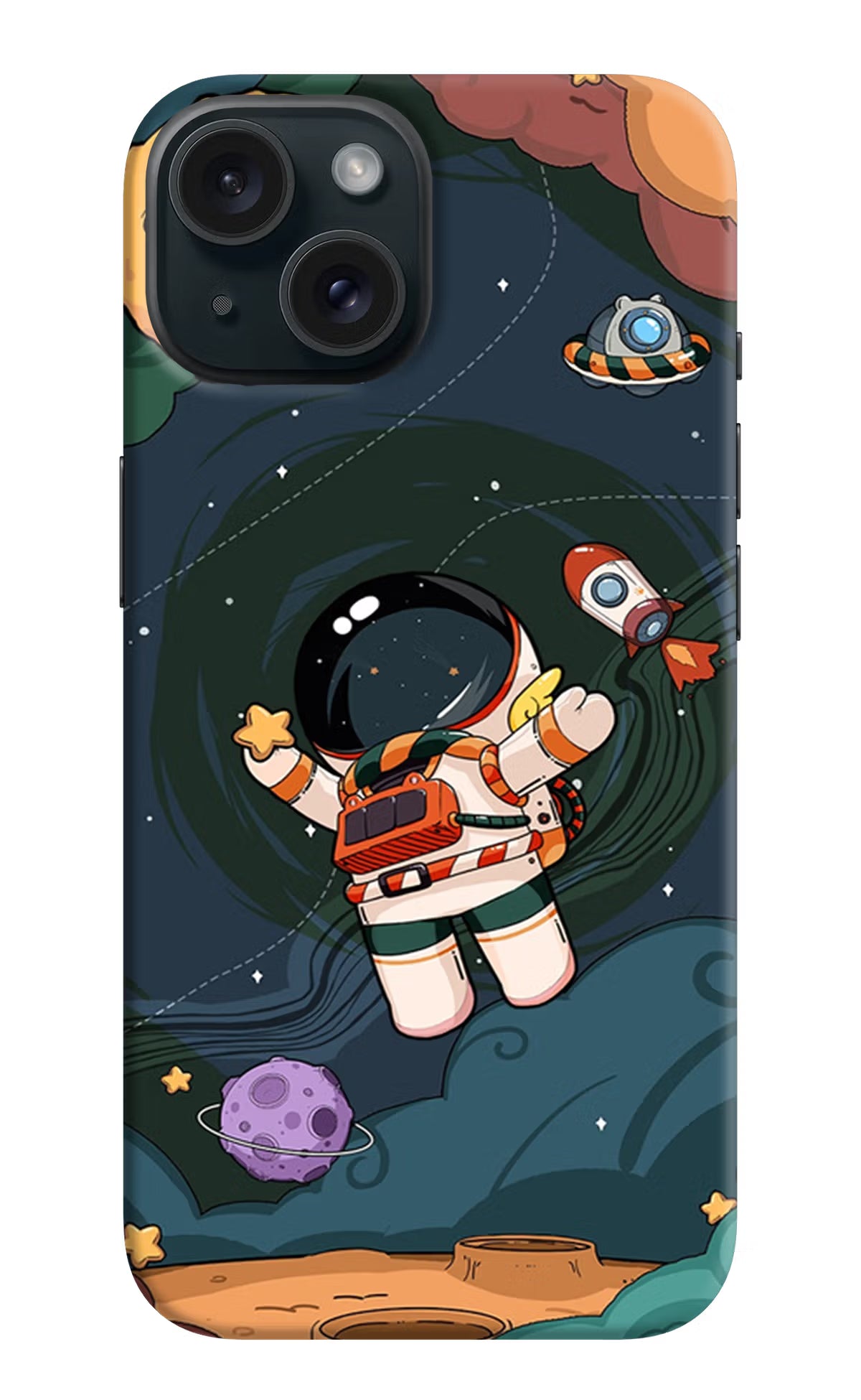 Cartoon Astronaut iPhone 15 Hard Case Back Cover by Casekaro