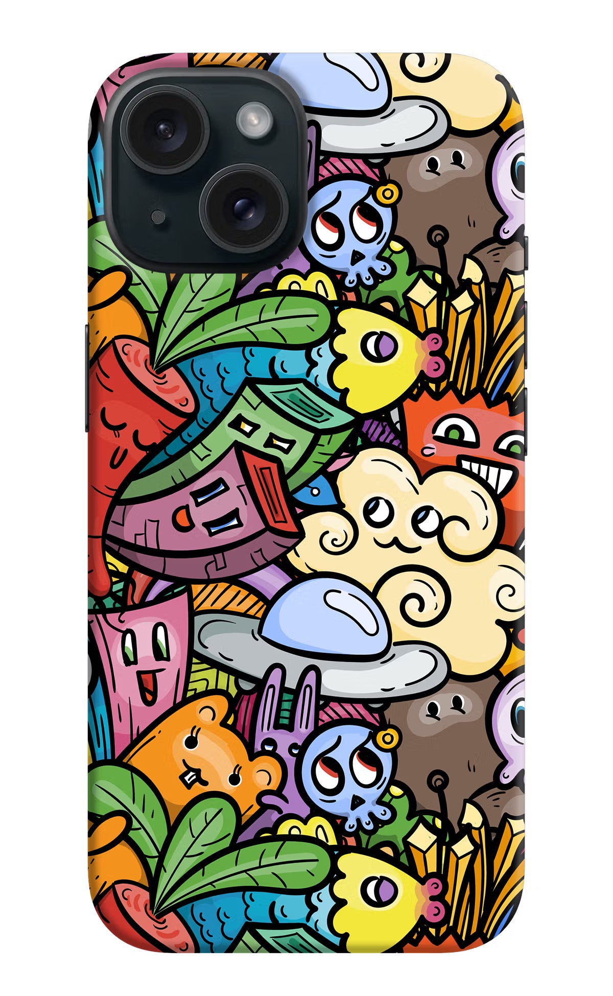 Veggie Doodle iPhone 15 Hard Case Back Cover by Casekaro