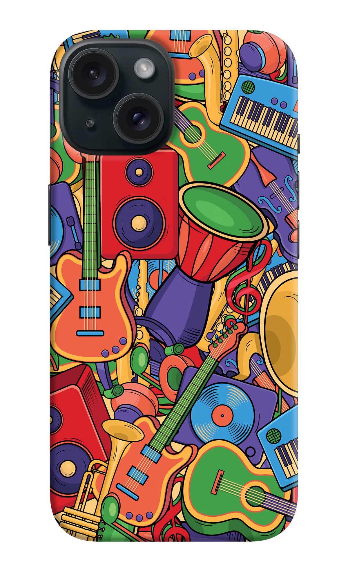 Music Instrument Doodle iPhone 15 Hard Case Back Cover by Casekaro