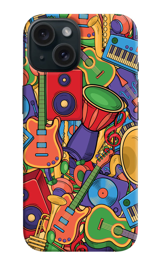 Music Instrument Doodle iPhone 15 Hard Case Back Cover by Casekaro