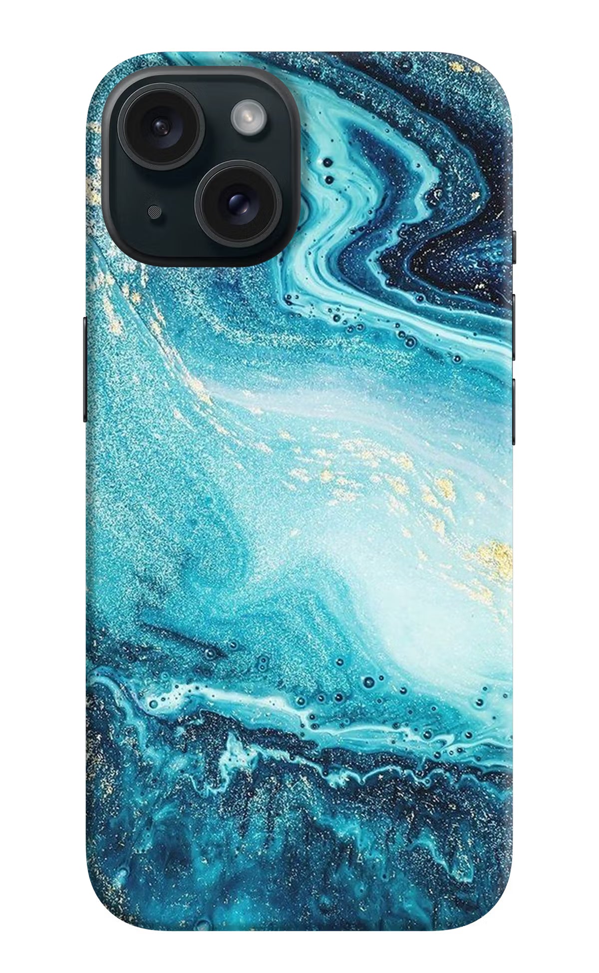 Blue Glitter Marble iPhone 15 Hard Case Back Cover by Casekaro