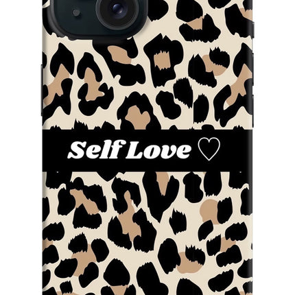 Leopard Print Self Love iPhone 15 Hard Case Back Cover by Casekaro