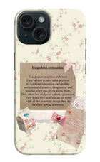 Hopeless Romantic iPhone 15 Hard Case Back Cover by Casekaro