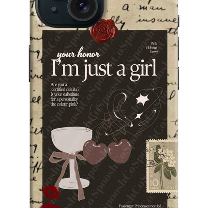 I am just a girl iPhone 15 Hard Case Back Cover by Casekaro