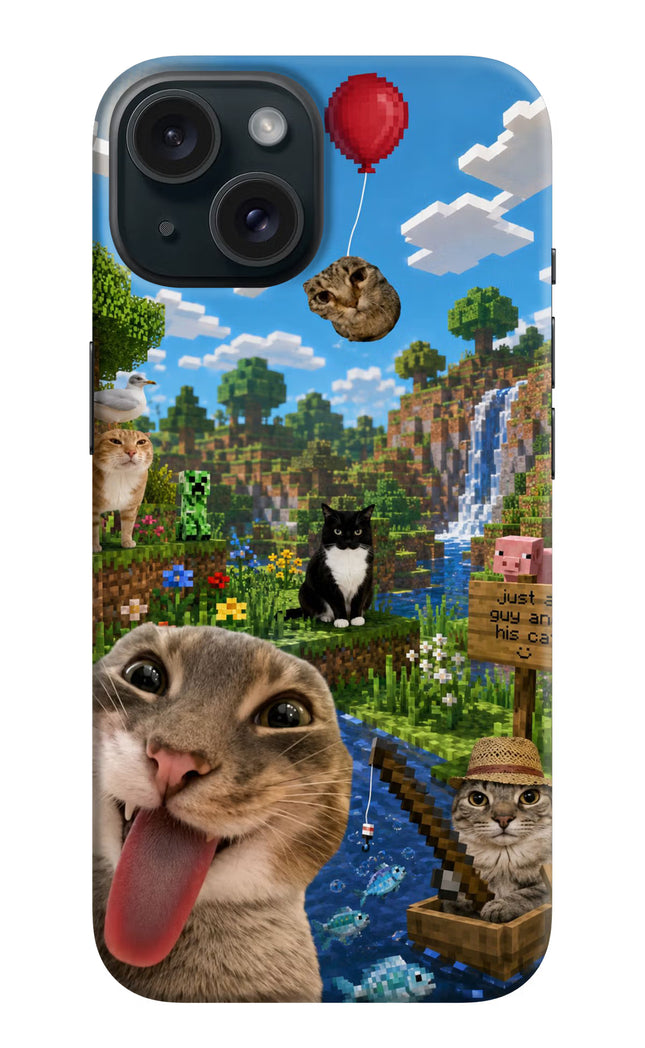 Minecraft Cat Chaos iPhone 15 Hard Case Back Cover by Casekaro