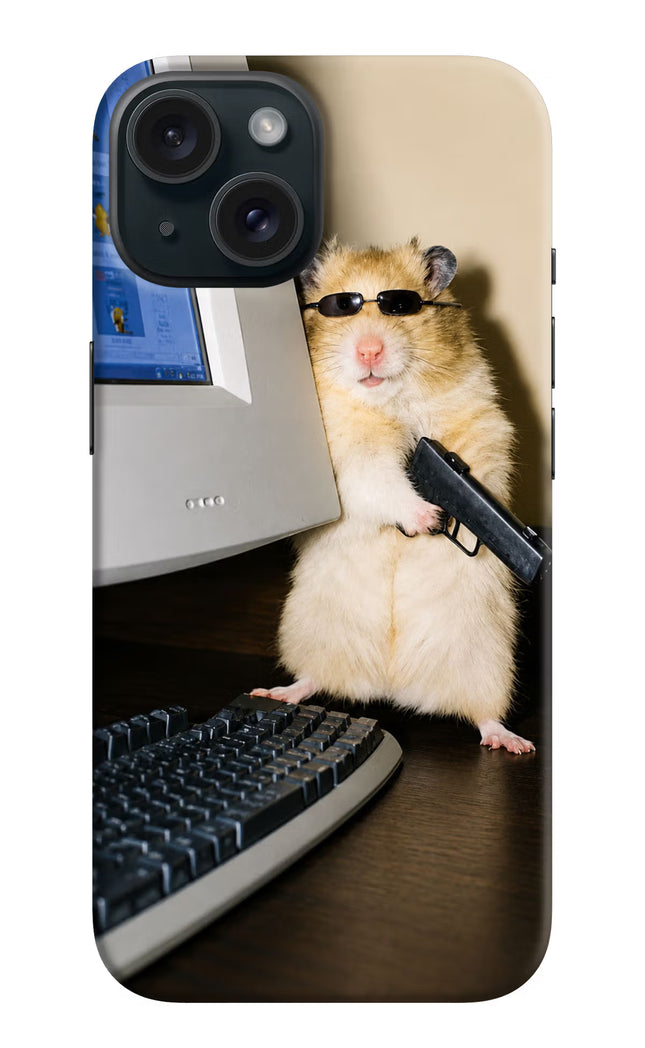 Hacker Hamster iPhone 15 Hard Case Back Cover by Casekaro