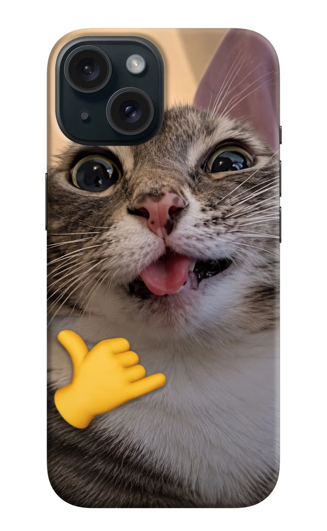 Silly Cat Call iPhone 15 Hard Case Back Cover by Casekaro