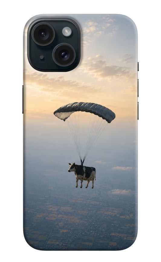 Skydiving Cow iPhone 15 Hard Case Back Cover by Casekaro