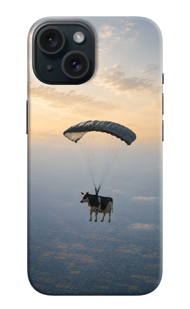 Skydiving Cow iPhone 15 Hard Case Back Cover by Casekaro