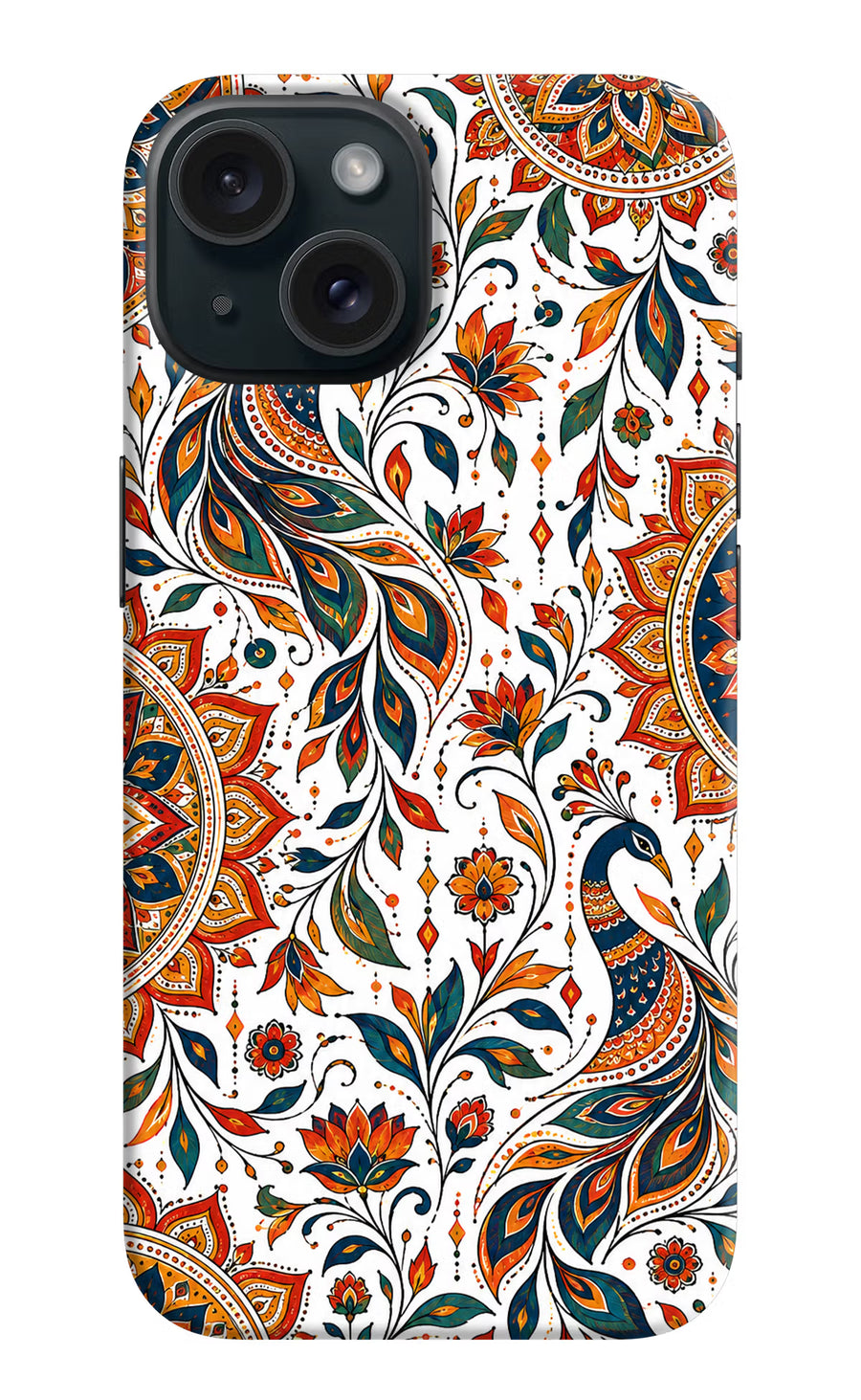 White Mayura iPhone 15 Back Cover, Hard case