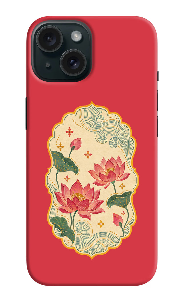 Pink Lotus iPhone 15 Hard Case Back Cover by Casekaro