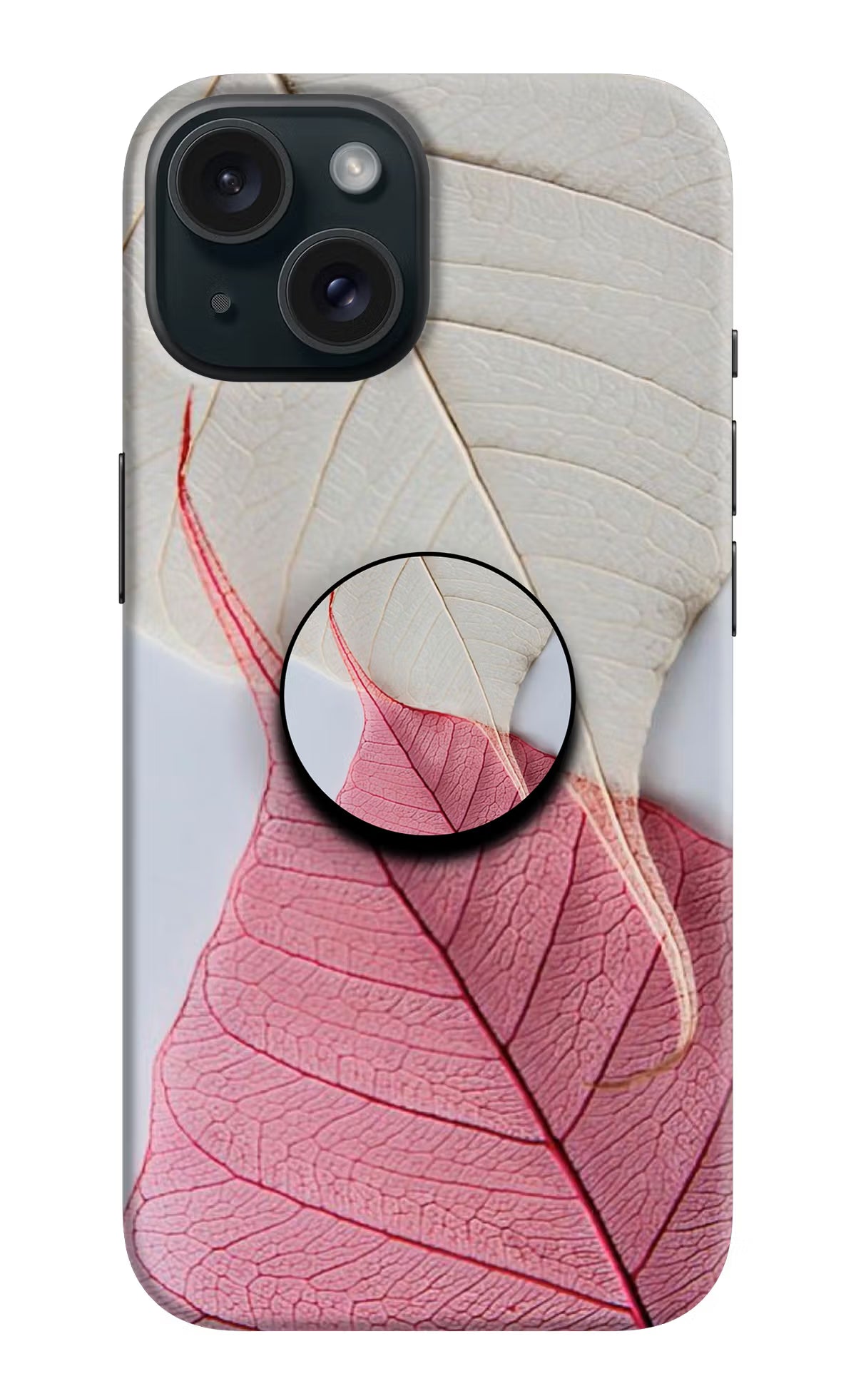 White Pink Leaf iPhone 15 Pop Case by Casekaro