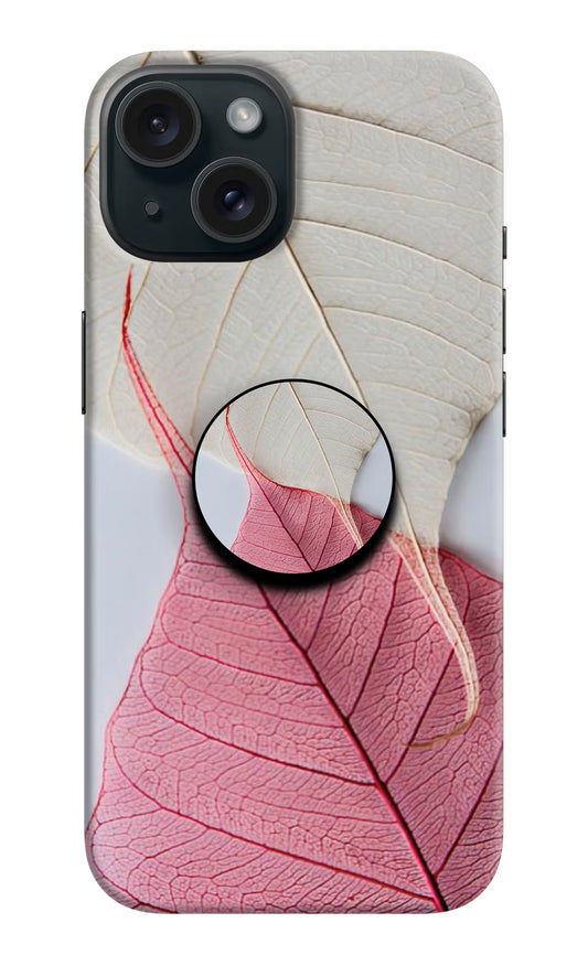 White Pink Leaf iPhone 15 Pop Case by Casekaro