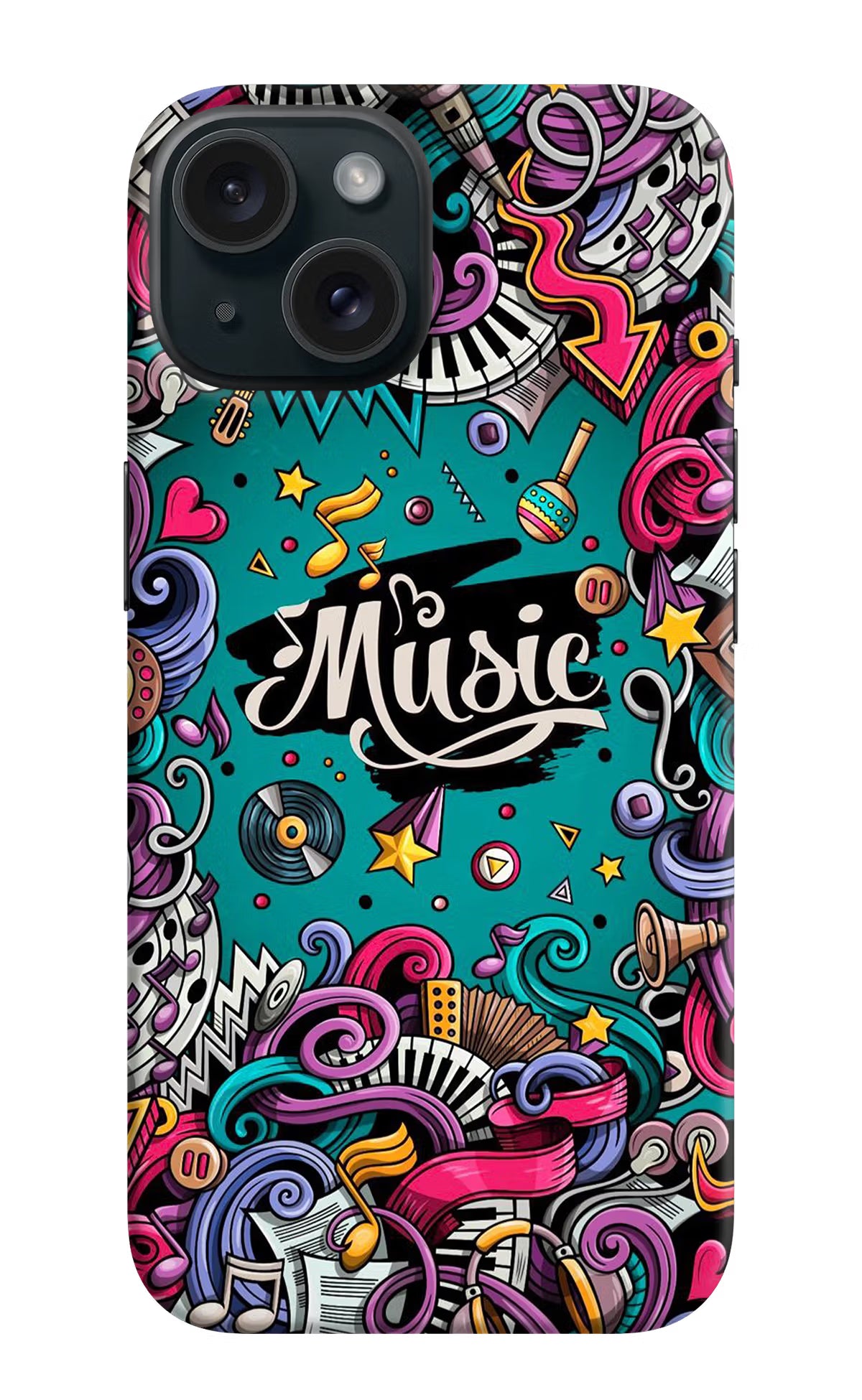 Music Graffiti iPhone 15 Plus Hard Case Back Cover by Casekaro