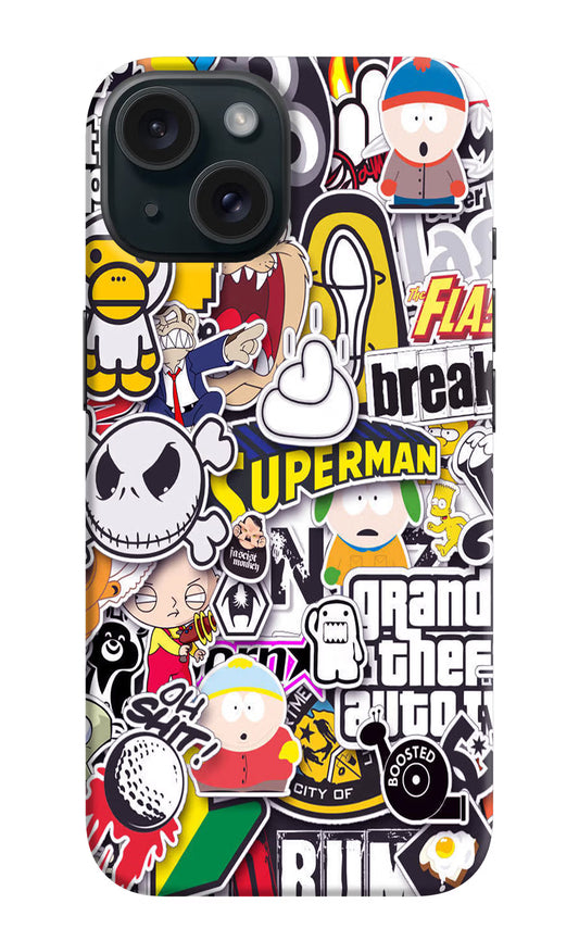 Sticker Bomb iPhone 15 Plus Hard Case Back Cover by Casekaro