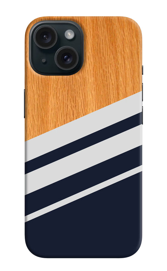 Blue and white wooden iPhone 15 Plus Hard Case Back Cover by Casekaro