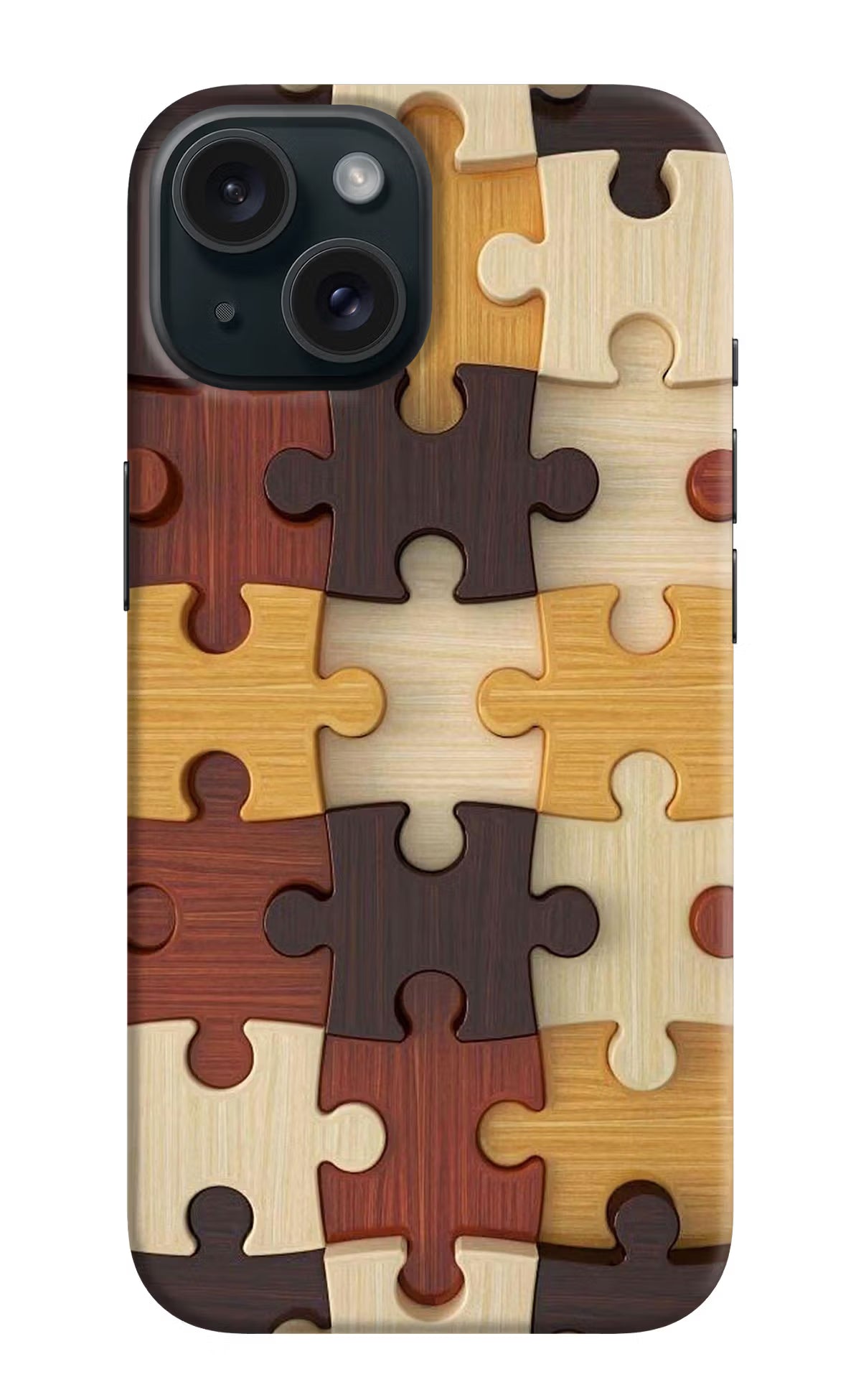 Wooden Puzzle iPhone 15 Plus Hard Case Back Cover by Casekaro