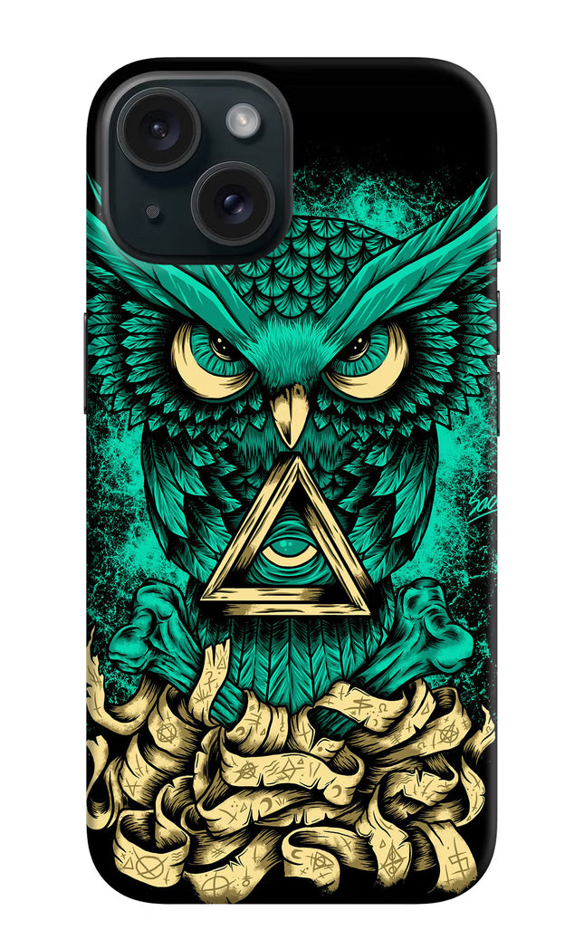 Green Owl iPhone 15 Plus Hard Case Back Cover by Casekaro