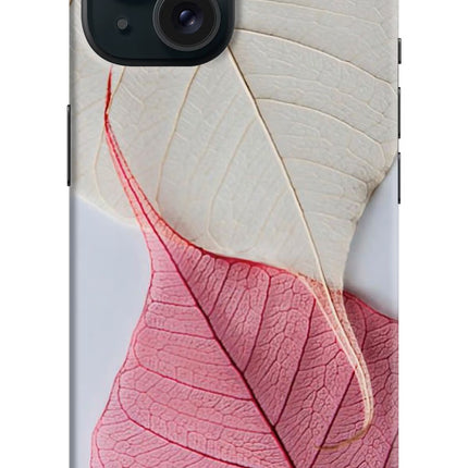 White Pink Leaf iPhone 15 Plus Hard Case Back Cover by Casekaro