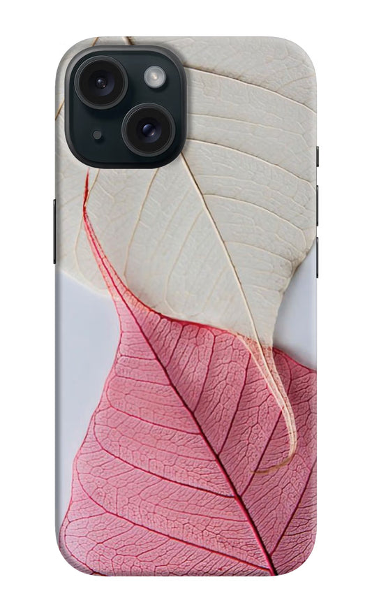 White Pink Leaf iPhone 15 Plus Hard Case Back Cover by Casekaro