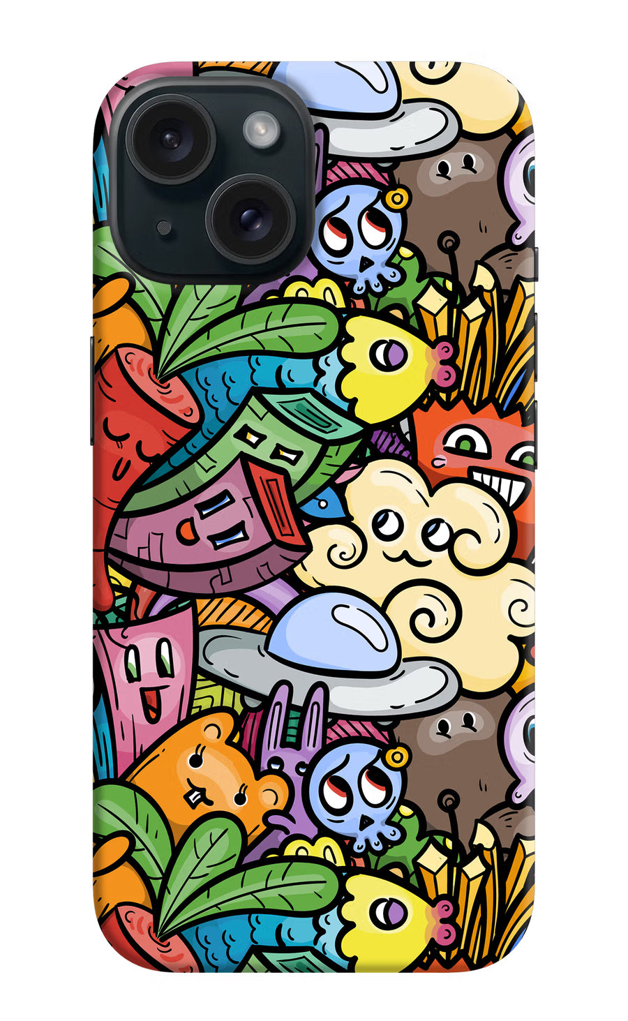 Veggie Doodle iPhone 15 Plus Back Cover, Hard case
