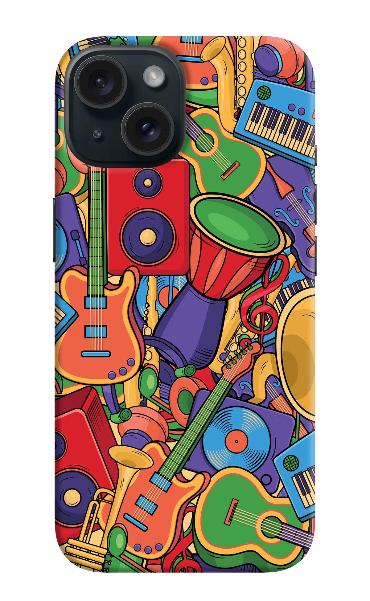 Music Instrument Doodle iPhone 15 Plus Hard Case Back Cover by Casekaro