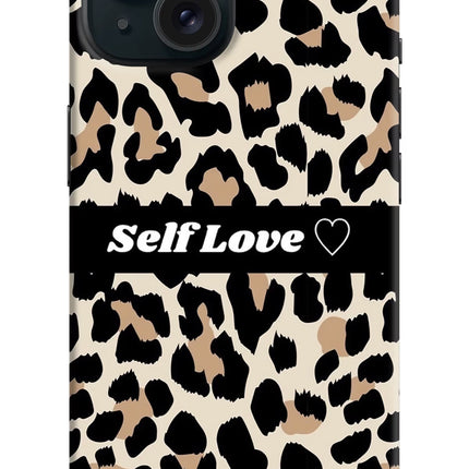 Leopard Print Self Love iPhone 15 Plus Hard Case Back Cover by Casekaro