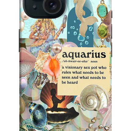 Aquarius Zodiac iPhone 15 Plus Hard Case Back Cover by Casekaro