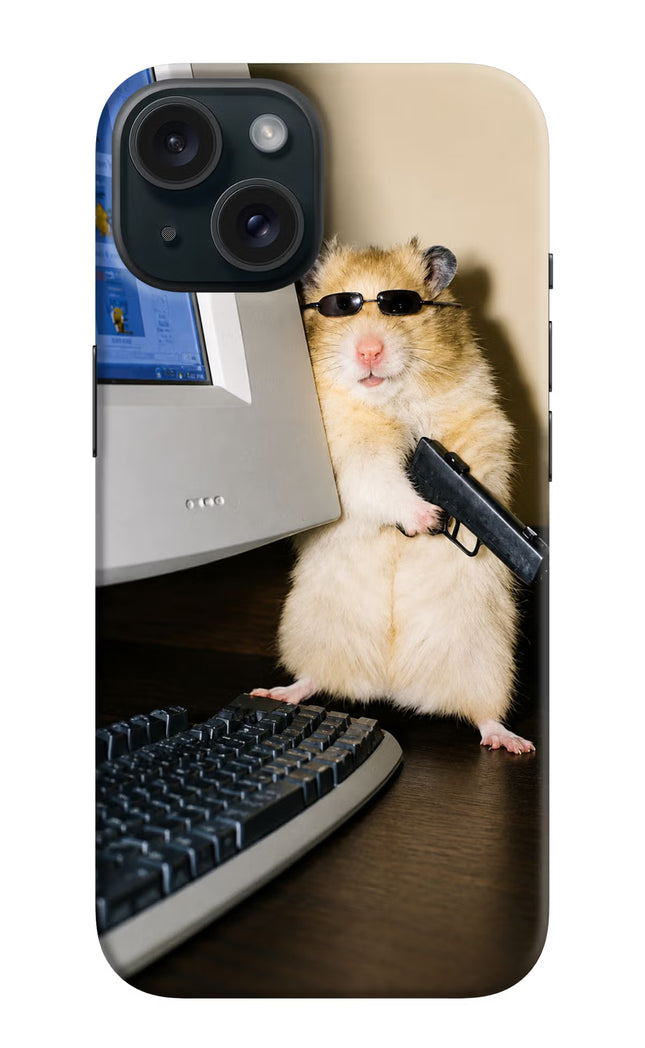 Hacker Hamster iPhone 15 Plus Hard Case Back Cover by Casekaro