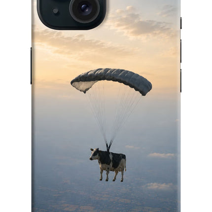 Skydiving Cow iPhone 15 Plus Hard Case Back Cover by Casekaro