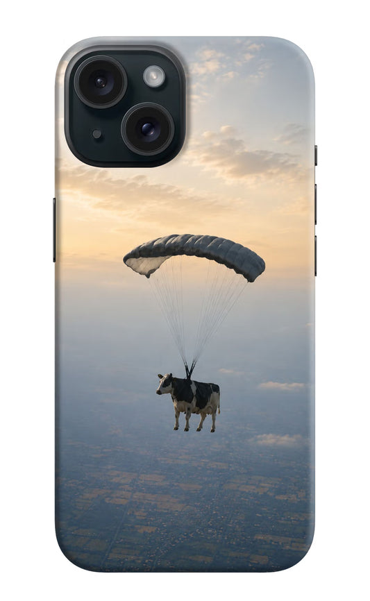 Skydiving Cow iPhone 15 Plus Hard Case Back Cover by Casekaro