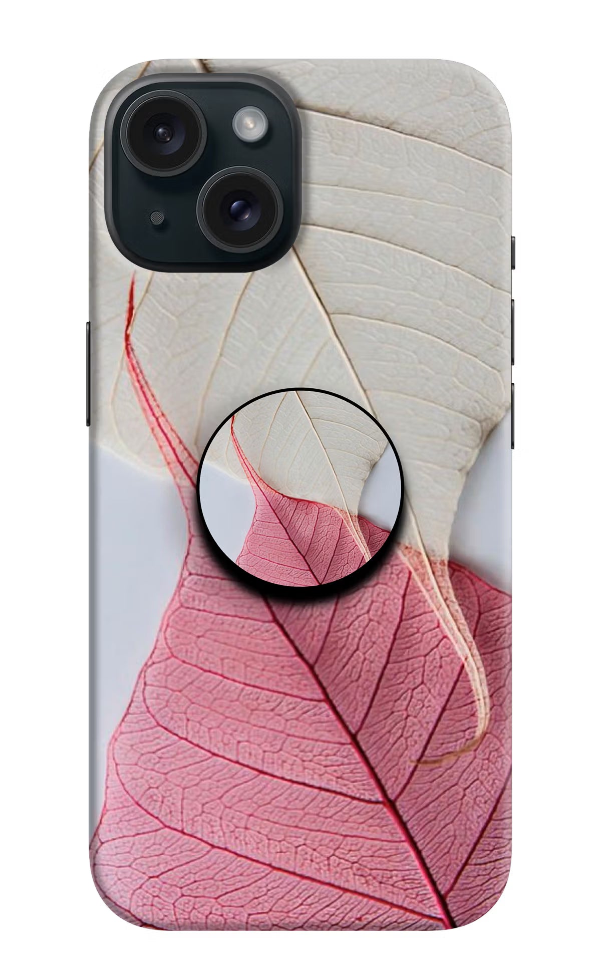 White Pink Leaf iPhone 15 Plus Pop Case by Casekaro