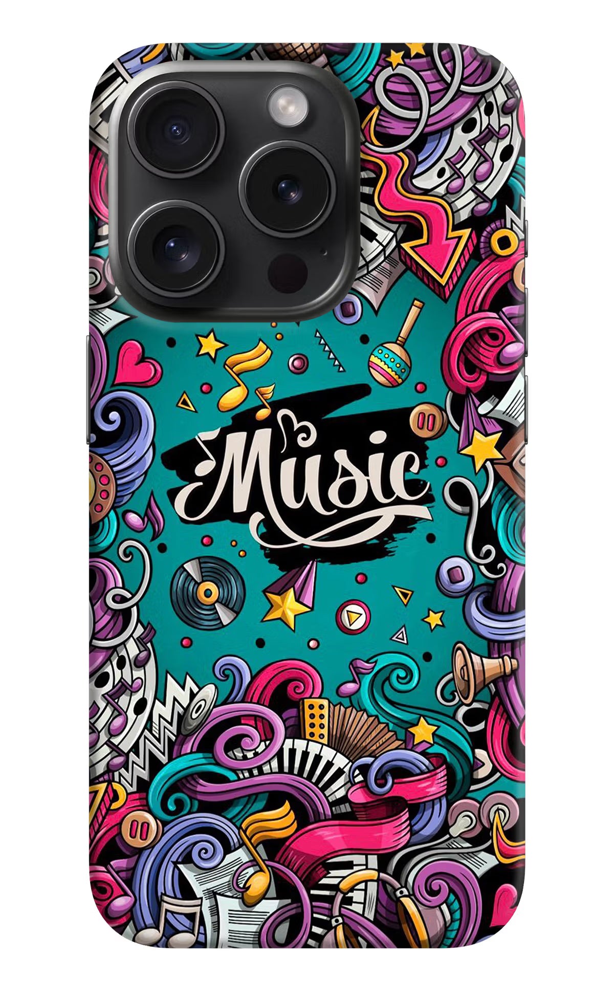 Music Graffiti iPhone 15 Pro Hard Case Back Cover by Casekaro