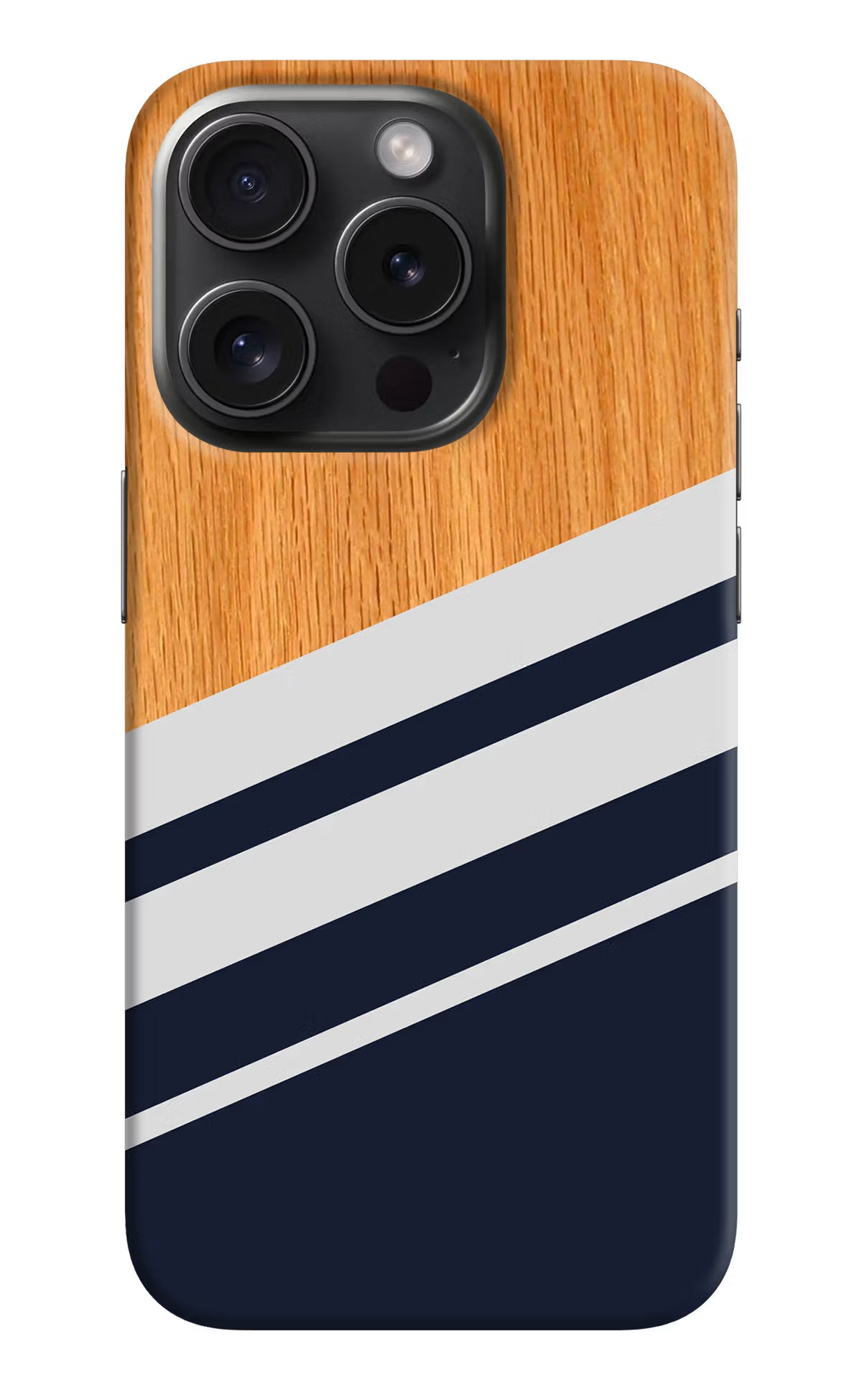 Blue and white wooden iPhone 15 Pro Hard Case Back Cover by Casekaro