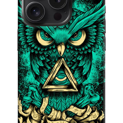 Green Owl iPhone 15 Pro Hard Case Back Cover by Casekaro