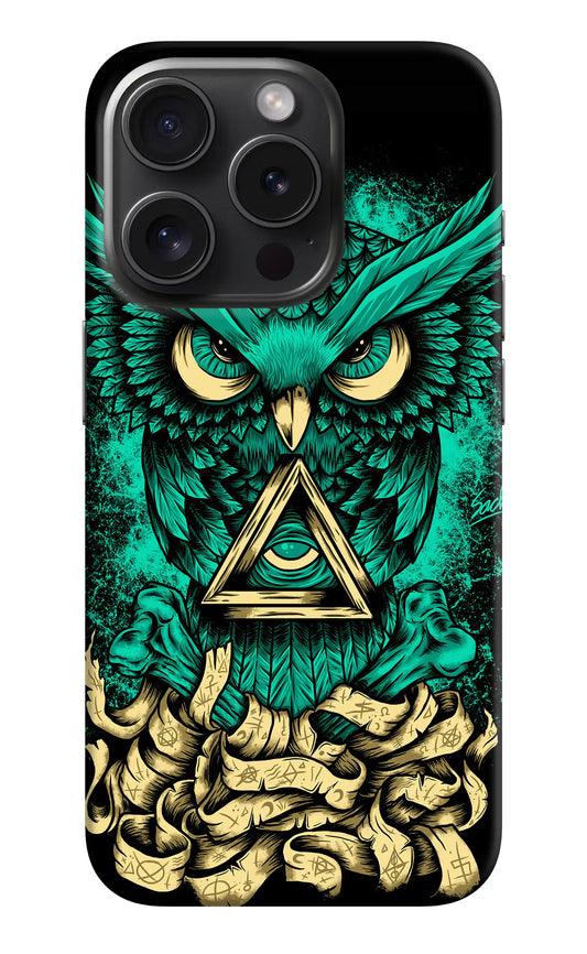 Green Owl iPhone 15 Pro Hard Case Back Cover by Casekaro
