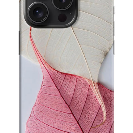 White Pink Leaf iPhone 15 Pro Hard Case Back Cover by Casekaro