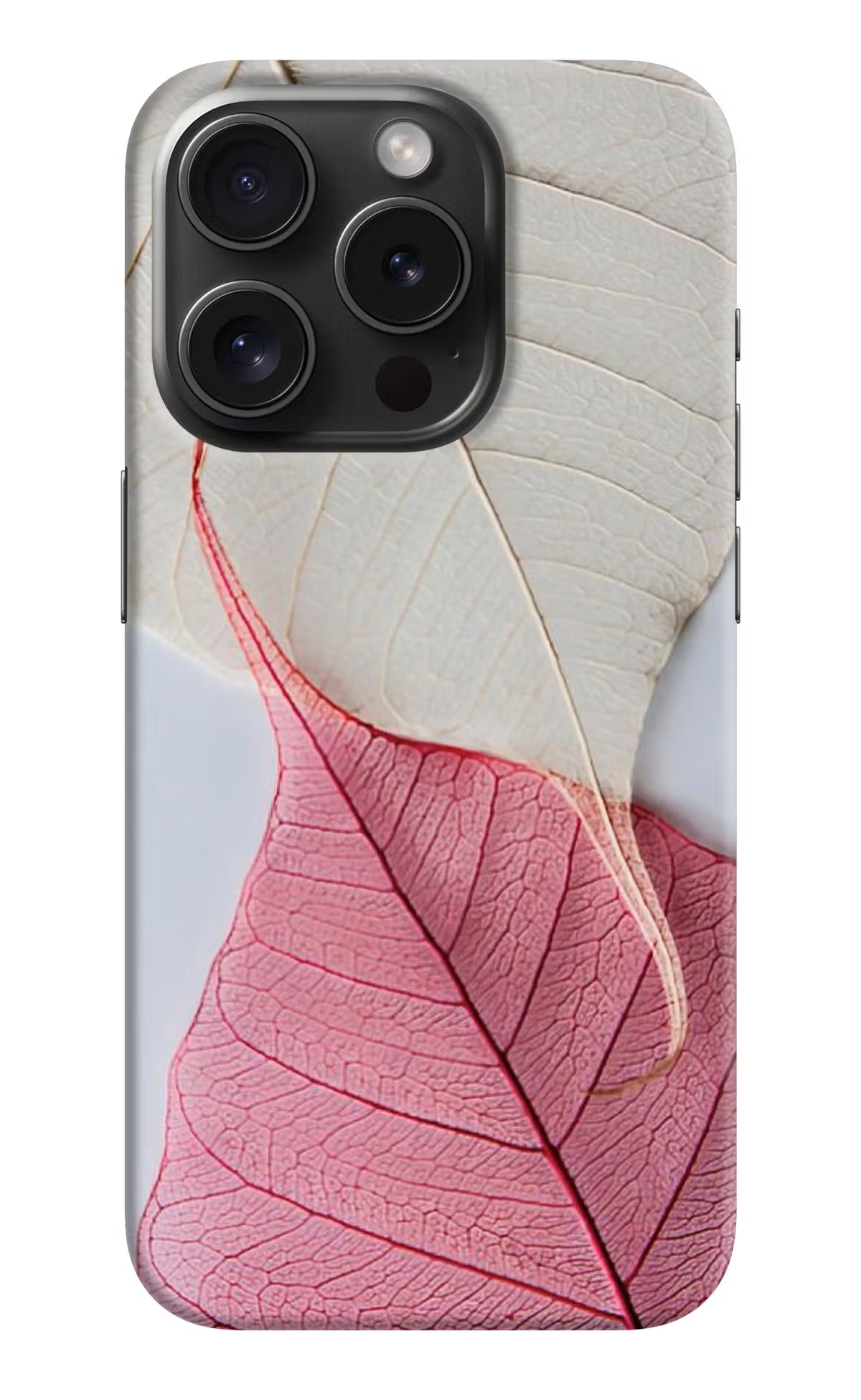 White Pink Leaf iPhone 15 Pro Hard Case Back Cover by Casekaro