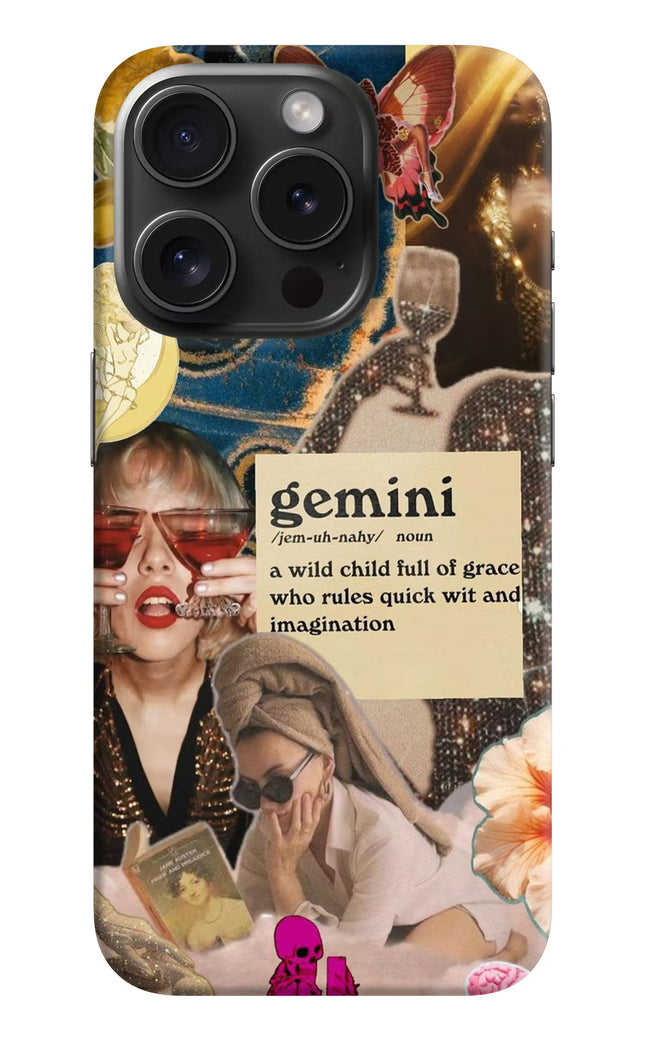 Gemini Zodiac iPhone 15 Pro Hard Case Back Cover by Casekaro