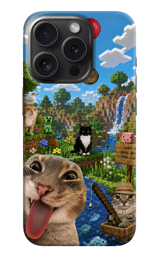 Minecraft Cat Chaos iPhone 15 Pro Hard Case Back Cover by Casekaro