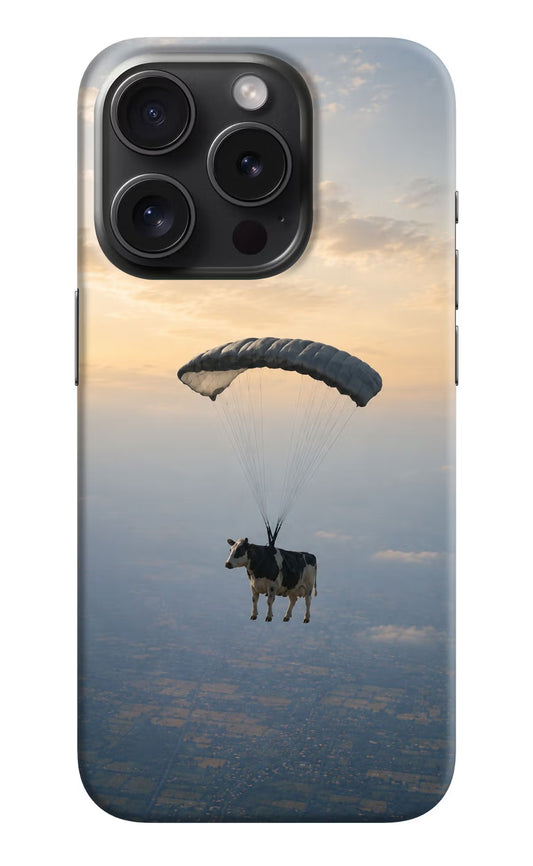 Skydiving Cow iPhone 15 Pro Hard Case Back Cover by Casekaro