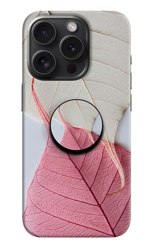White Pink Leaf iPhone 15 Pro Pop Case by Casekaro