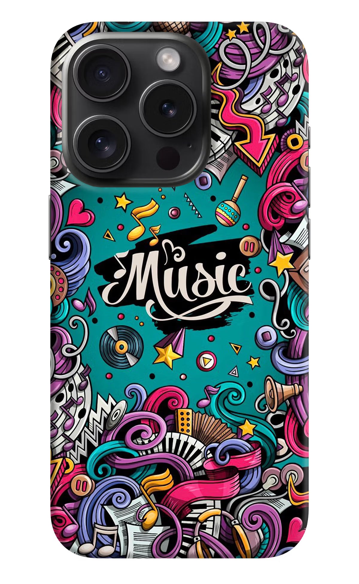 Music Graffiti iPhone 15 Pro Max Hard Case Back Cover by Casekaro