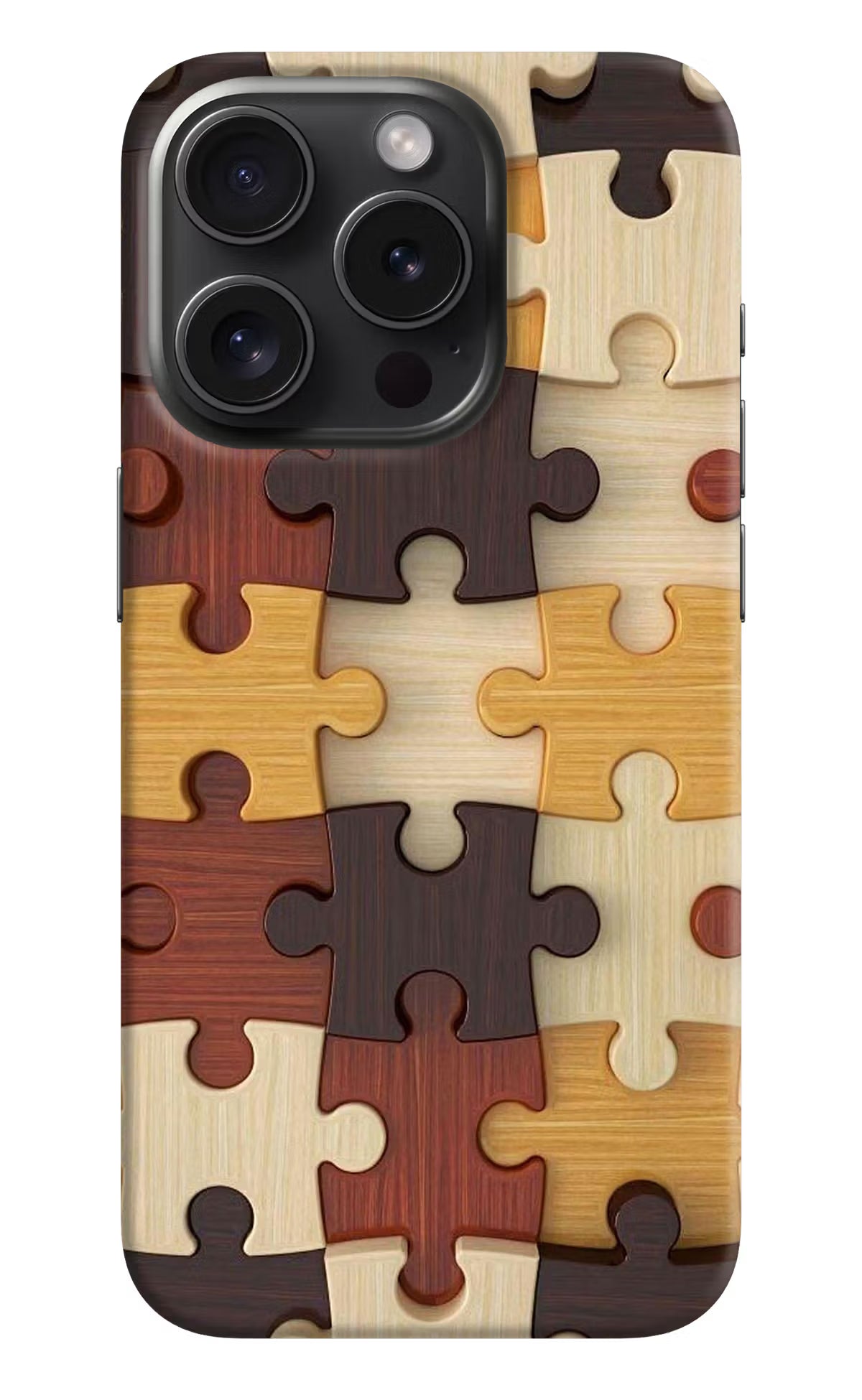 Wooden Puzzle iPhone 15 Pro Max Hard Case Back Cover by Casekaro
