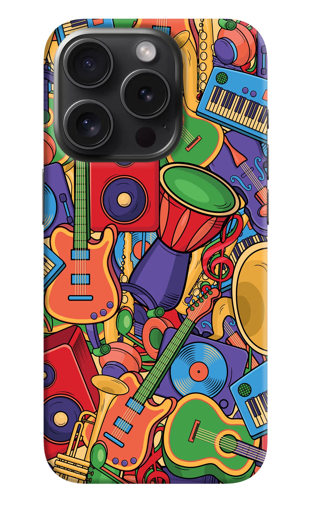 Music Instrument Doodle iPhone 15 Pro Max Hard Case Back Cover by Casekaro