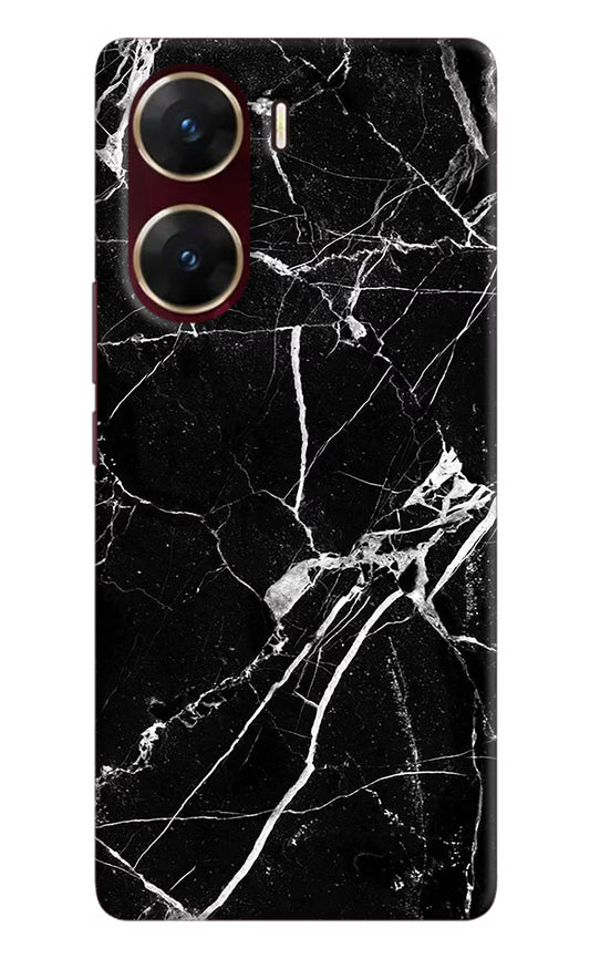 Black Marble Pattern Vivo V29E Hard Case Back Cover by Casekaro