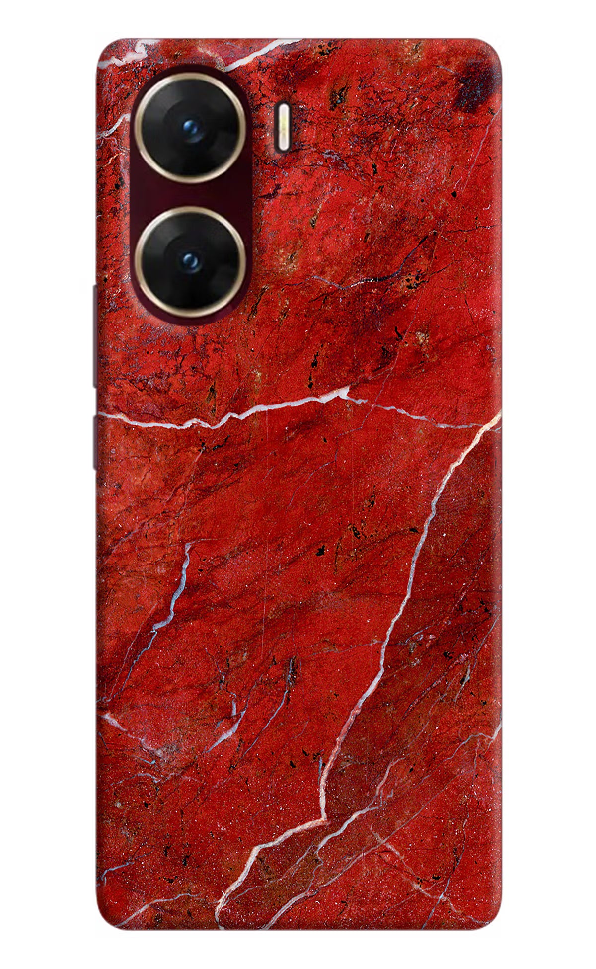 Red Marble Design Vivo V29E Hard Case Back Cover by Casekaro