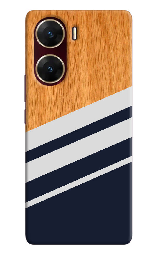 Blue and white wooden Vivo V29E Hard Case Back Cover by Casekaro