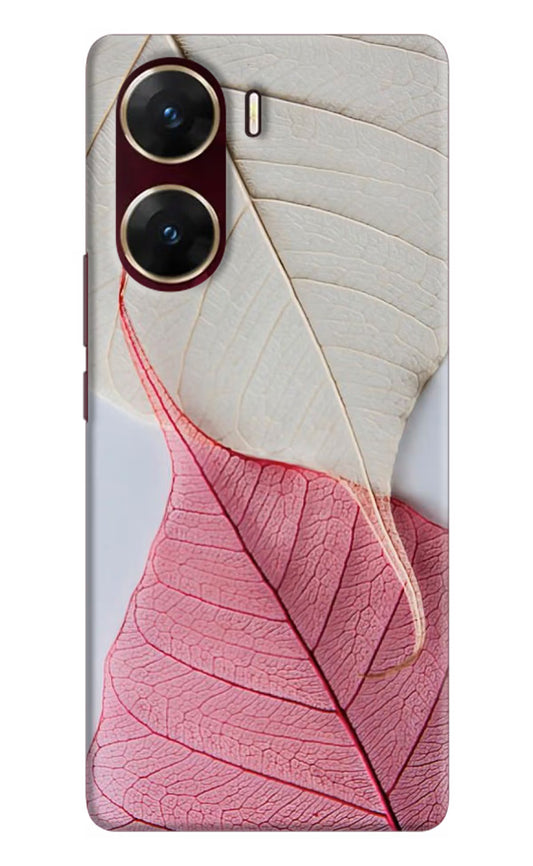 White Pink Leaf Vivo V29E Hard Case Back Cover by Casekaro