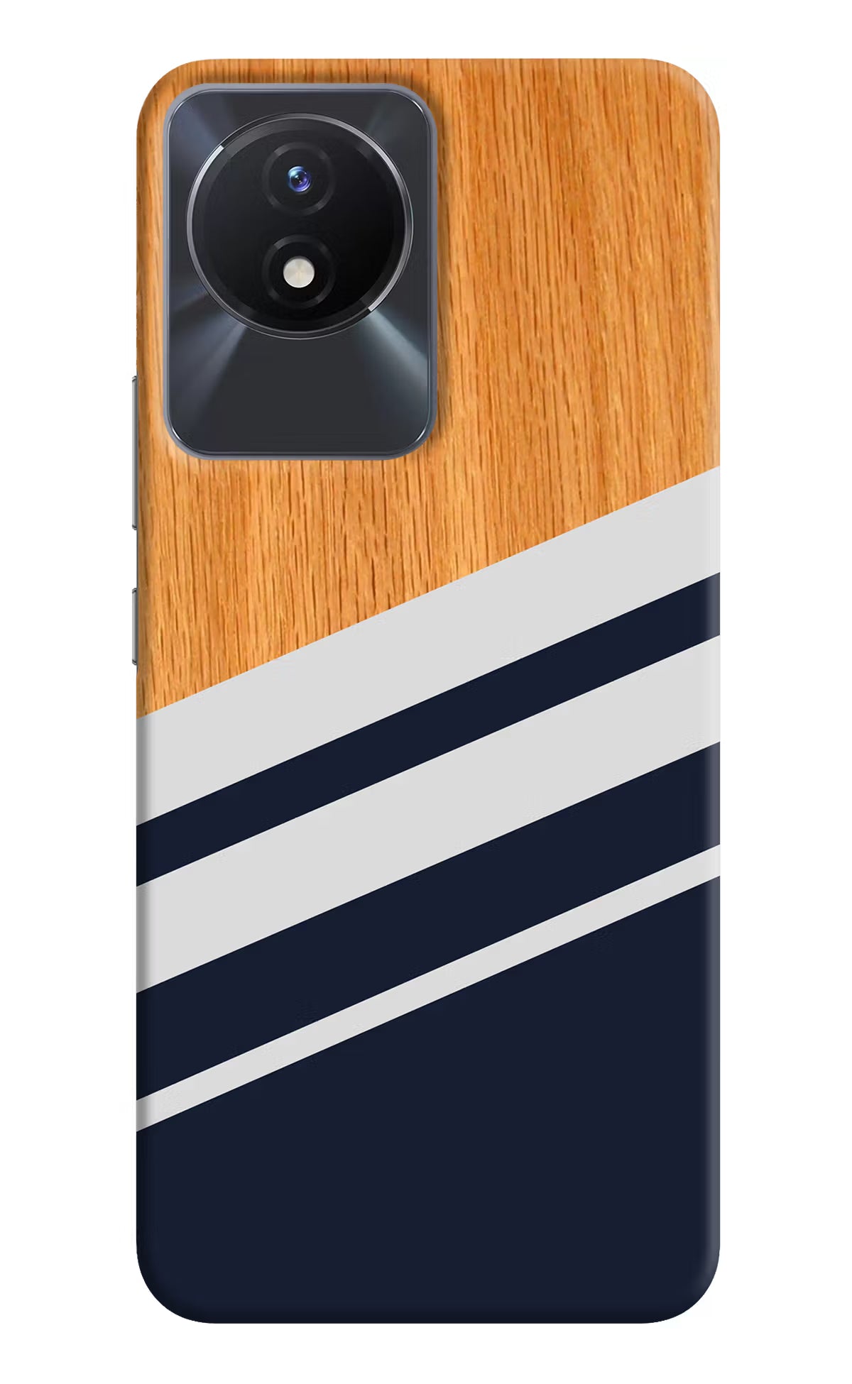 Blue and white wooden Vivo Y02/Y02T Hard Case Back Cover by Casekaro